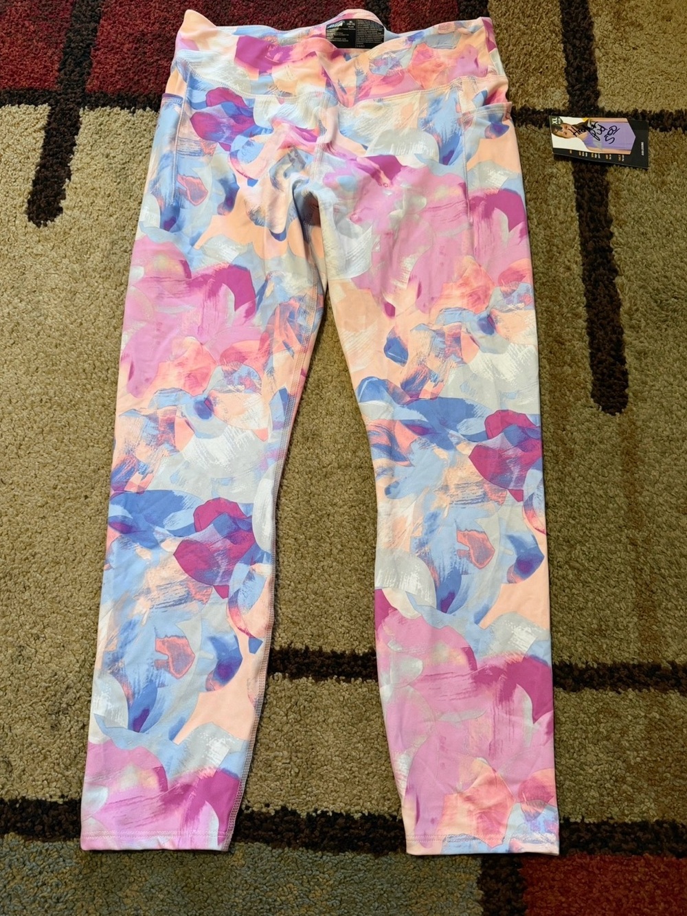 Avia Girls' Pink, Blue & Peach Abstract Print Leggings